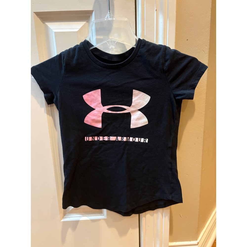 Under Armour Kids Black Short Sleeve YXS Pink Gradient Logo Graphic Tee Shirt